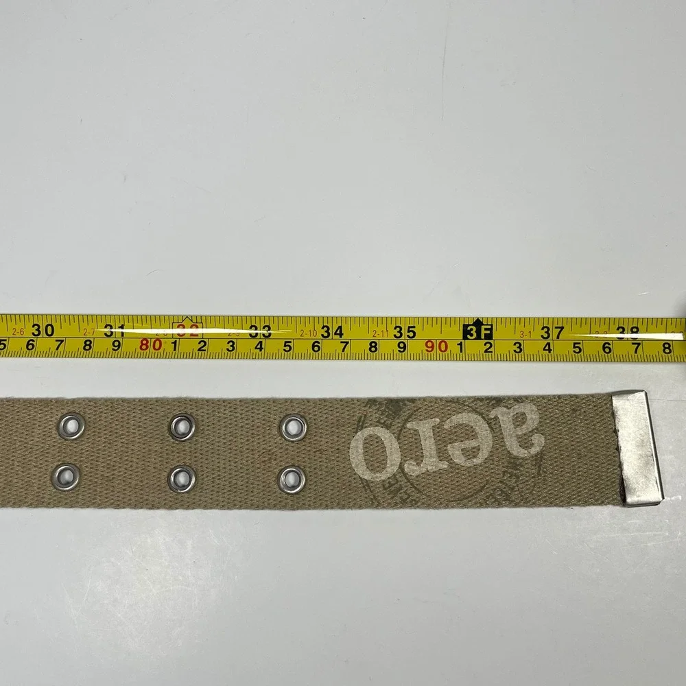Vintage Aeropostale Canvas Grommet Belt Mens Tan Double Prong Y2K Skater Grunge